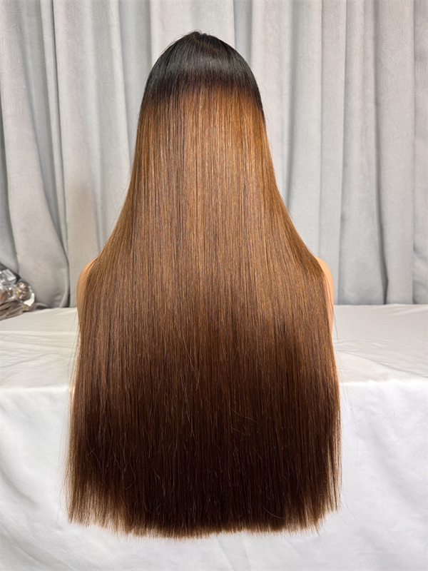 Stema #1B/4 Black Root 300% Density Double Drawn Bone Straight 2x6 5x5 Lace Closure Wig